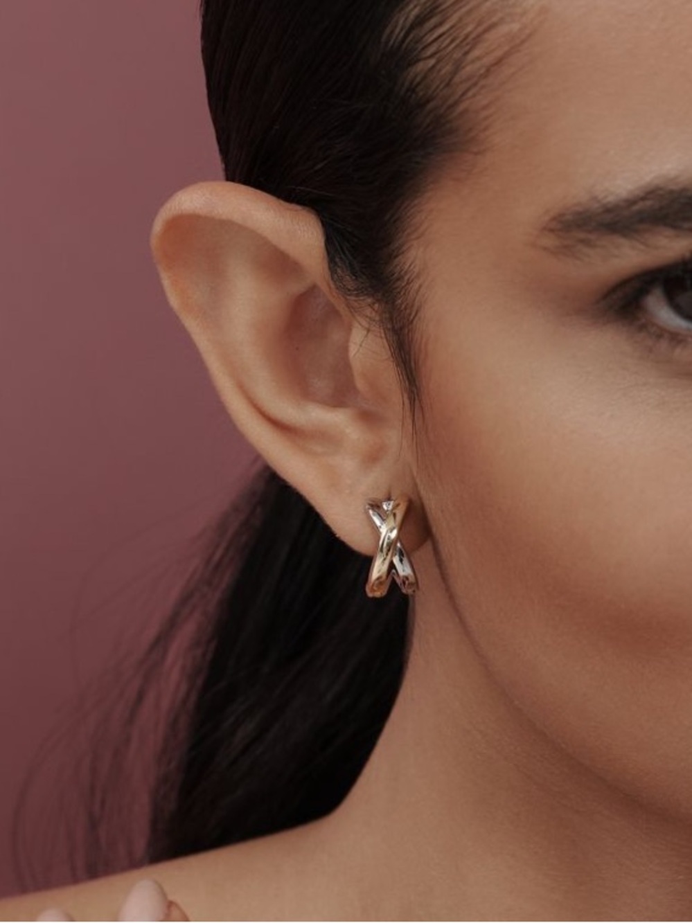 Anthropologie Twisted Mixed Metal Huggie Hoop Earrings